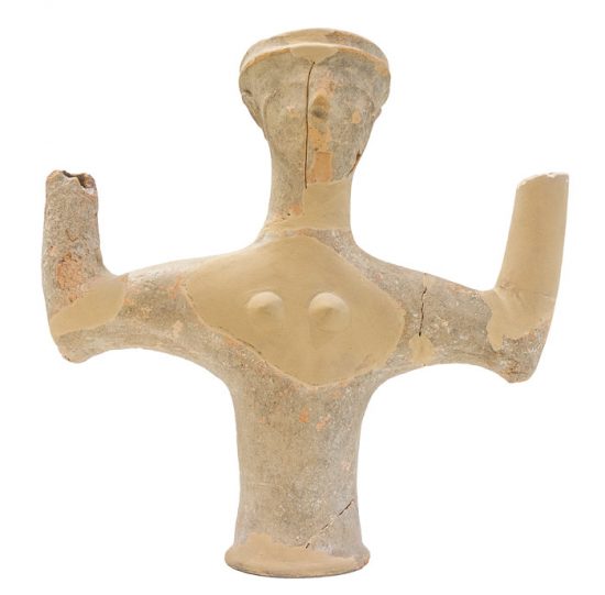 Πήλινο ειδώλιο θεάς με υψωμένα χέρια από τα Σακτούρια περ. 1450- 1300 π.Χ.